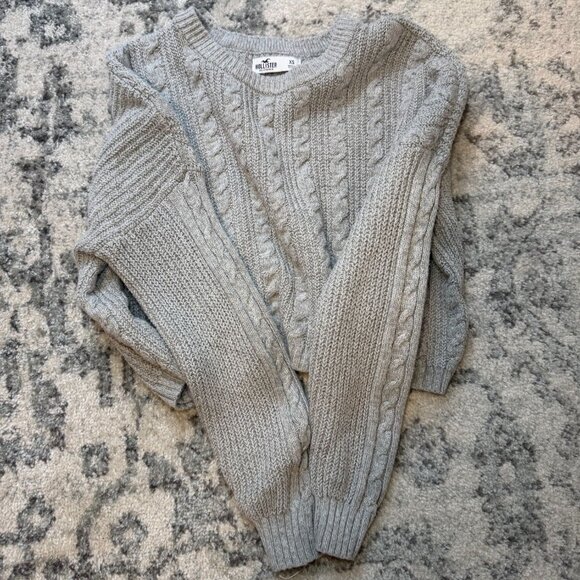 Hollister Gray Cable Knit Crop Sweater XS Y2K Vintage Style Long Sleeves - Picture 5 of 6